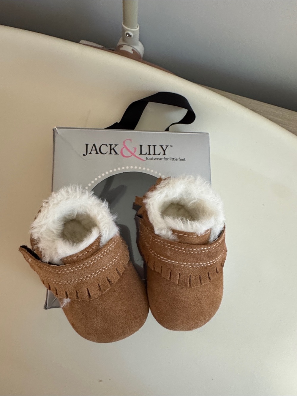 Jack & Lily Tan Faux-Suede Baby Moccasin Booties with Plush Lining